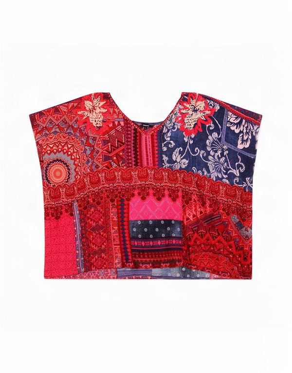 Blusa oversized feminina Desigual UK 10 pequena viscose floral vermelha