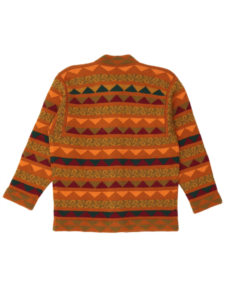 Conjunto de saia feminina VINTAGE de malha de 2 peças Reino Unido 14 médio W28 marrom geométrico