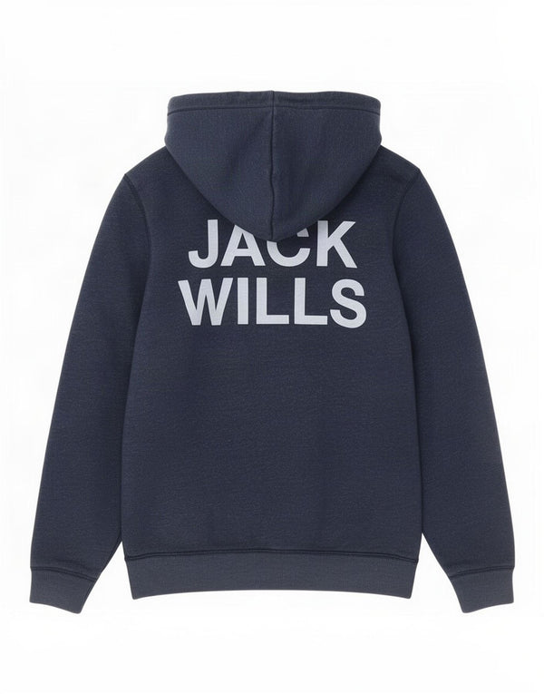 Jack Wills Suéter masculino com capuz e zíper gráfico médio algodão azul marinho