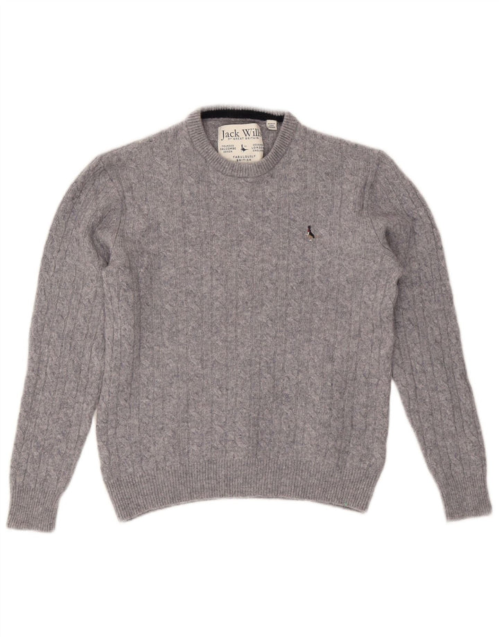 Suéter feminino Jack Wills com gola redonda Reino Unido 14 lã manchada cinza médio