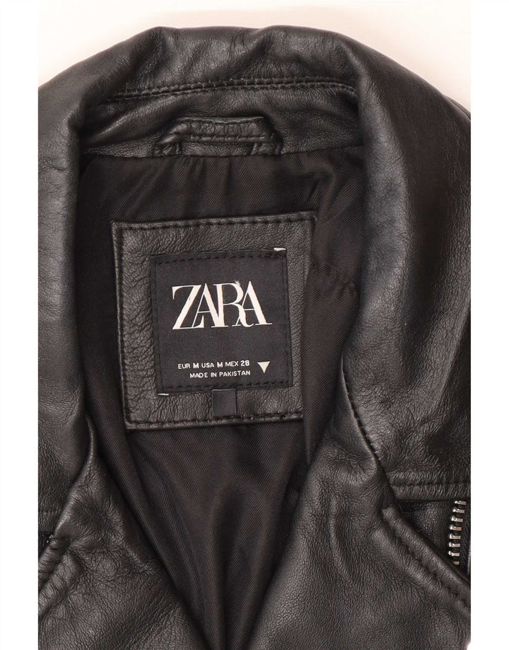 Jaqueta feminina de couro Zara para motociclista Reino Unido 12 médio preto