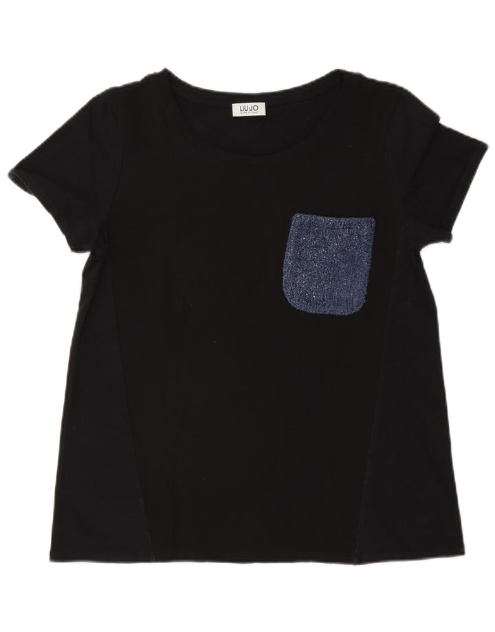 Camiseta feminina Liu Jo Top UK 12 médio azul marinho colorblock