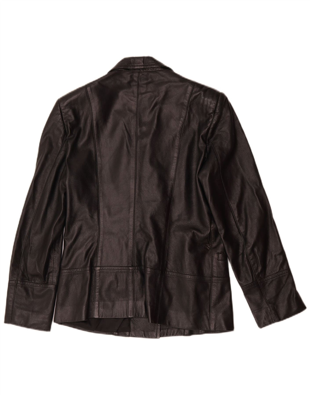 Jaqueta blazer feminina vintage de couro com 1 botão Reino Unido 14 couro preto médio