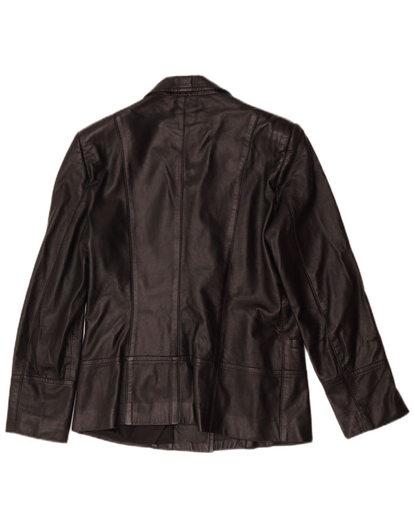 Jaqueta blazer feminina vintage de couro com 1 botão Reino Unido 14 couro preto médio