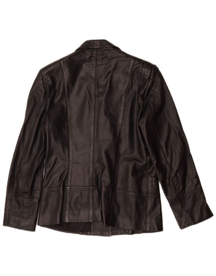 Jaqueta blazer feminina vintage de couro com 1 botão Reino Unido 14 couro preto médio