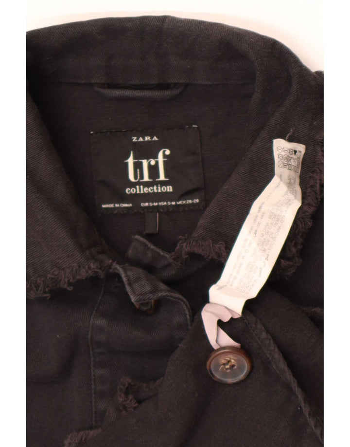 Zara Womens Trafaluc Denim Jacket UK 10 pequeno algodão preto