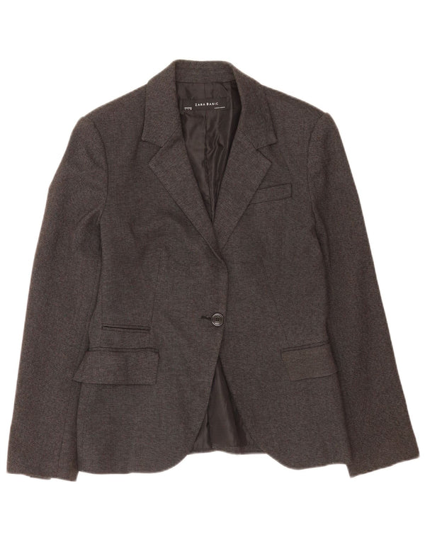 Jaqueta blazer feminina Zara com 1 botão Reino Unido 14 grande cinza poliéster clássico