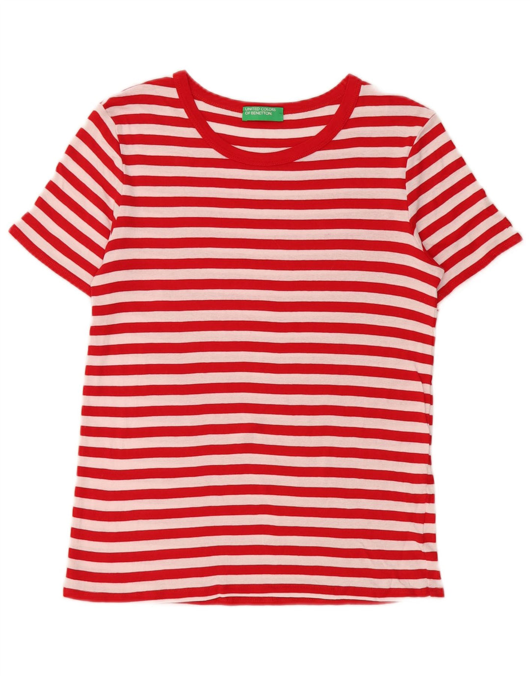 Camiseta feminina Benetton UK 10 pequena listrada vermelha