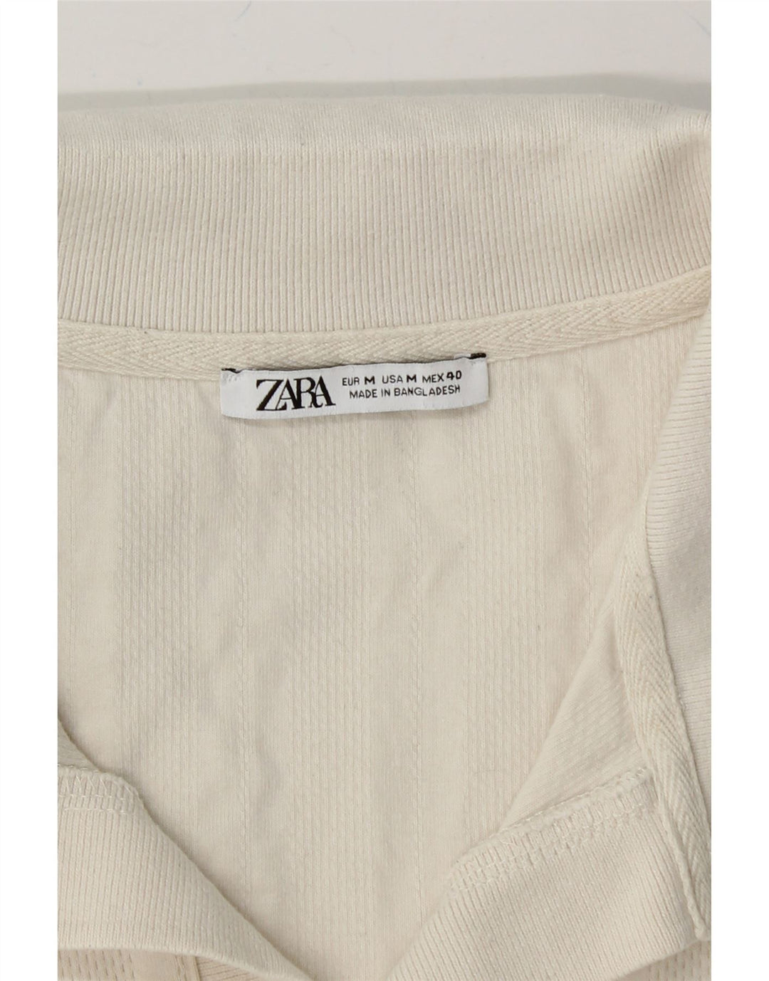 ZARA Mens Polo Shirt Medium Off White Striped Cotton Vintage Zara and Second-Hand Zara from Messina Hembry 
