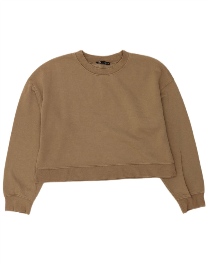 Moletom Zara feminino cropped UK 14 algodão bege médio