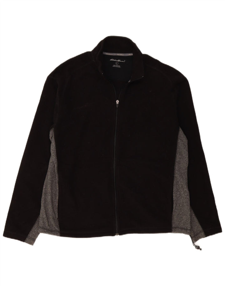 Jaqueta de lã masculina EDDIE BAUER UK 40 grande poliéster colorblock preto