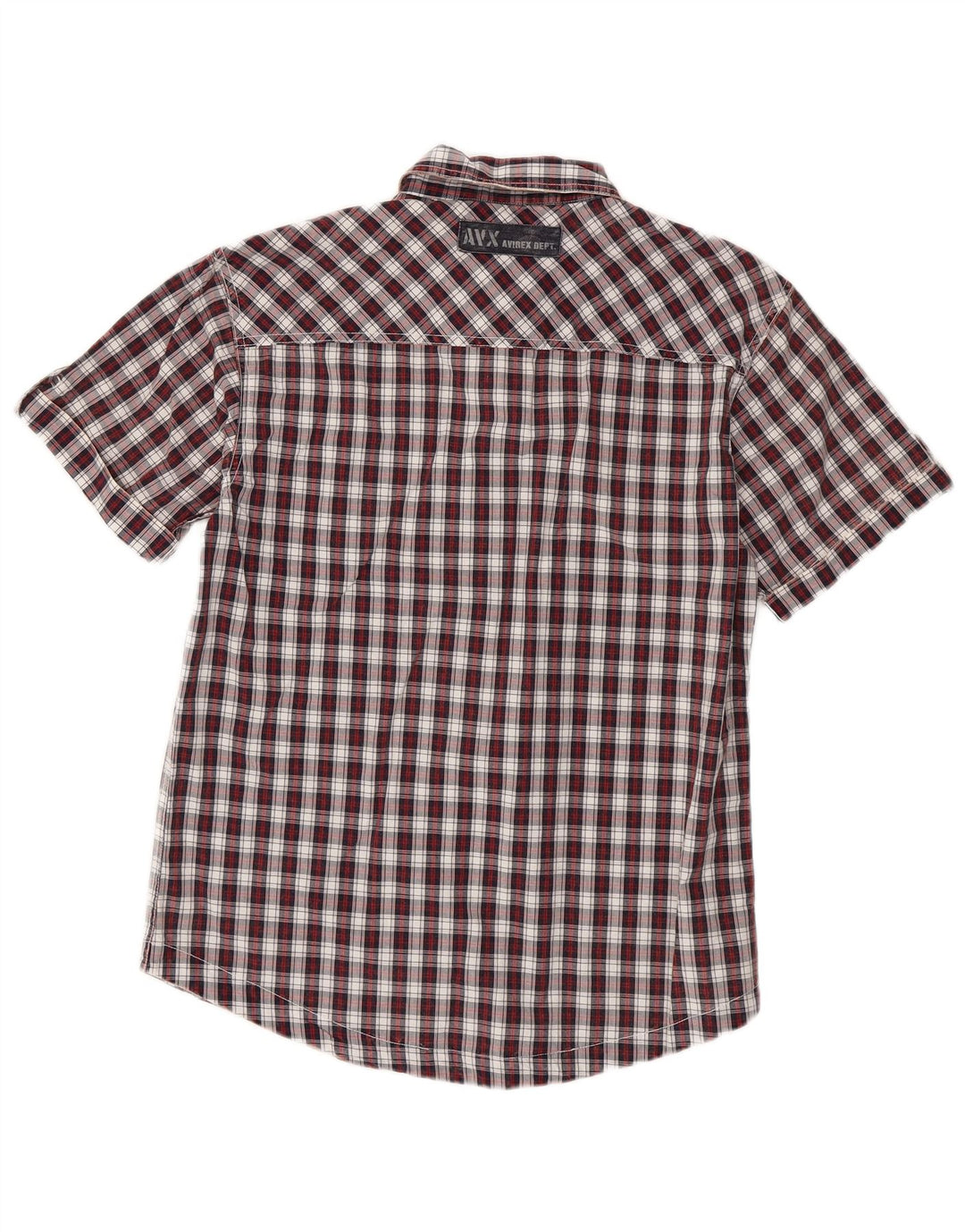 Camisa masculina de manga curta Avirex, algodão xadrez vermelho médio