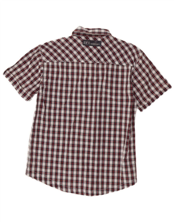 Camisa masculina de manga curta Avirex, algodão xadrez vermelho médio