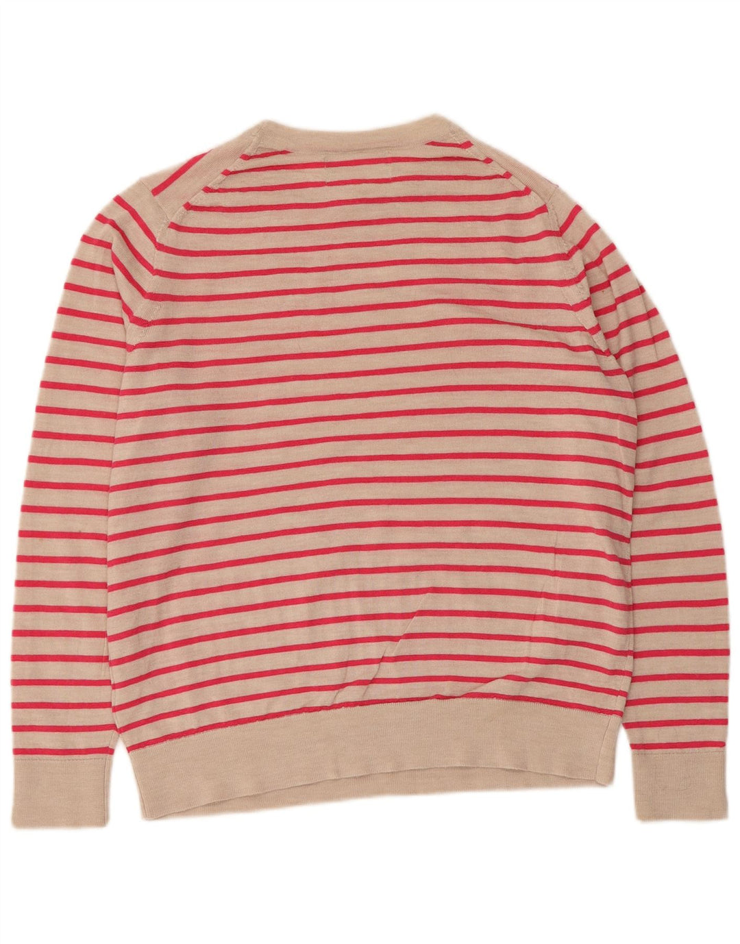 Suéter feminino Marks & Spencer com gola redonda UK 14 listrado bege médio