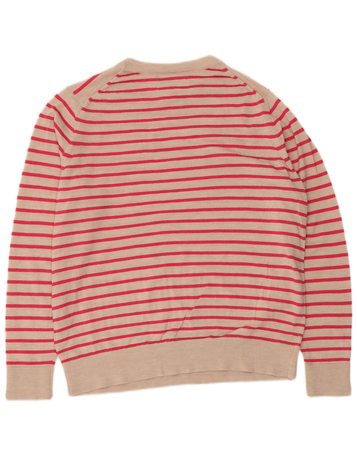 Suéter feminino Marks & Spencer com gola redonda UK 14 listrado bege médio