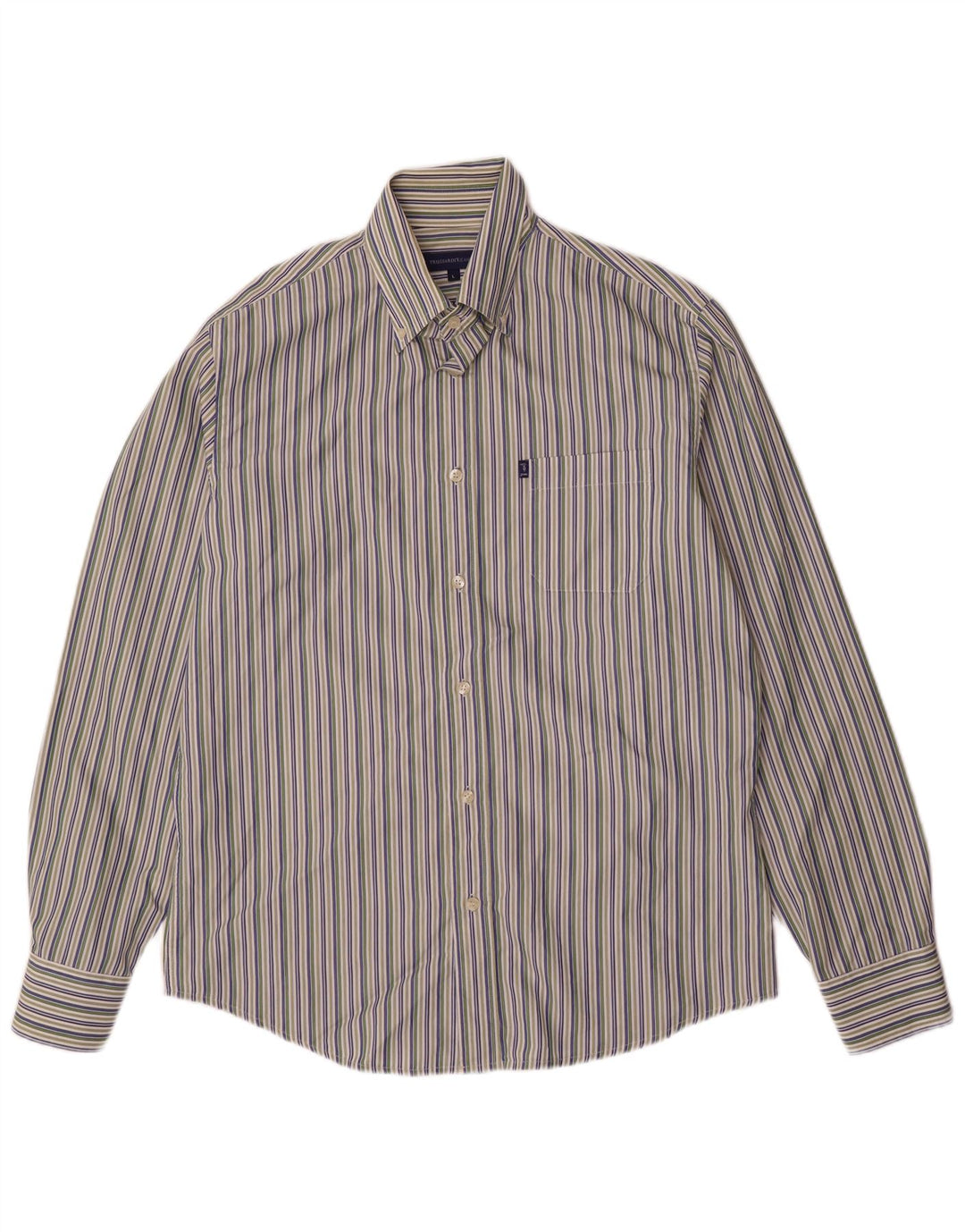 Trussardi Jeans Camisa masculina grande listrada multicolorida de algodão