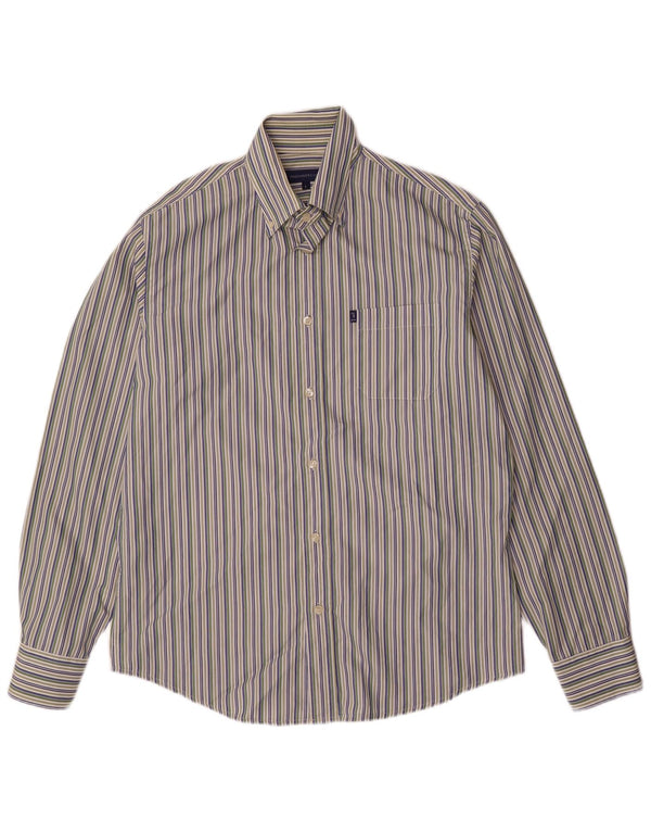 Trussardi Jeans Camisa masculina grande listrada multicolorida de algodão