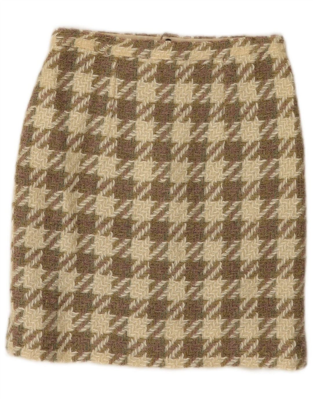 Saia de malha feminina vintage W26 pequena marrom houndstooth