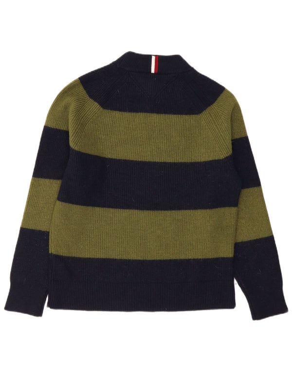 Suéter masculino Tommy Hilfiger com gola tartaruga, lã listrada cáqui média