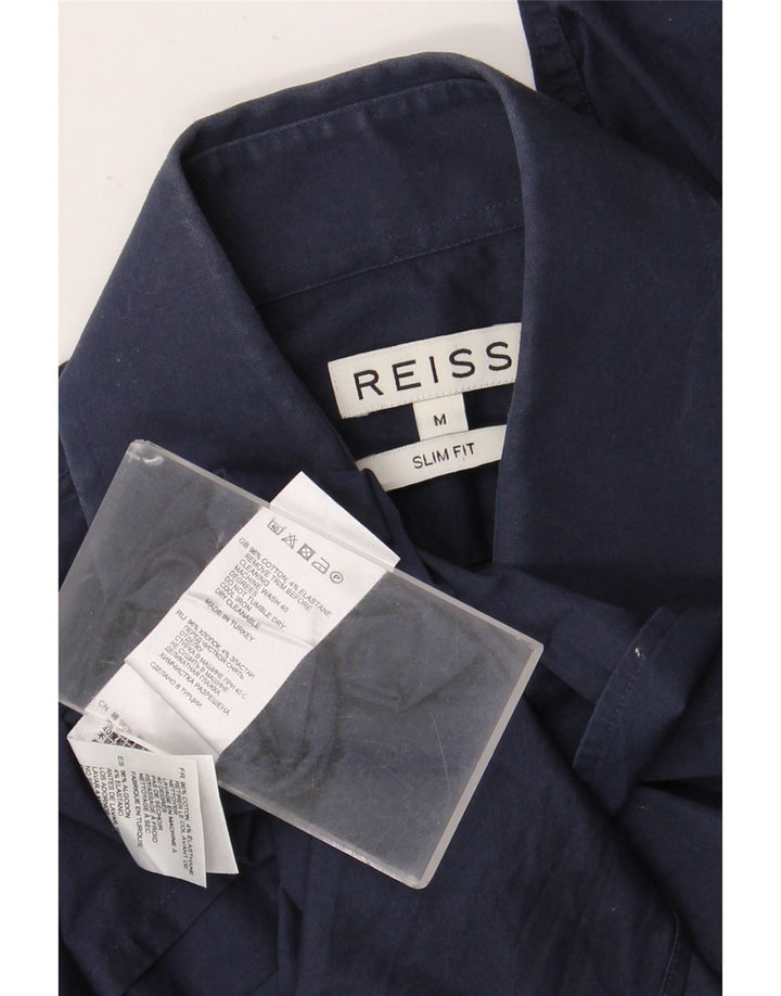 Camisa masculina Reiss Slim Fit médio algodão azul marinho