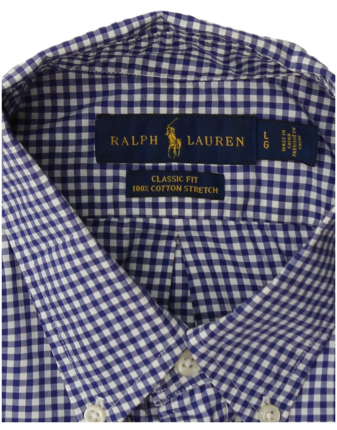 RALPH LAUREN Camisa masculina clássica de ajuste grande algodão guingão azul