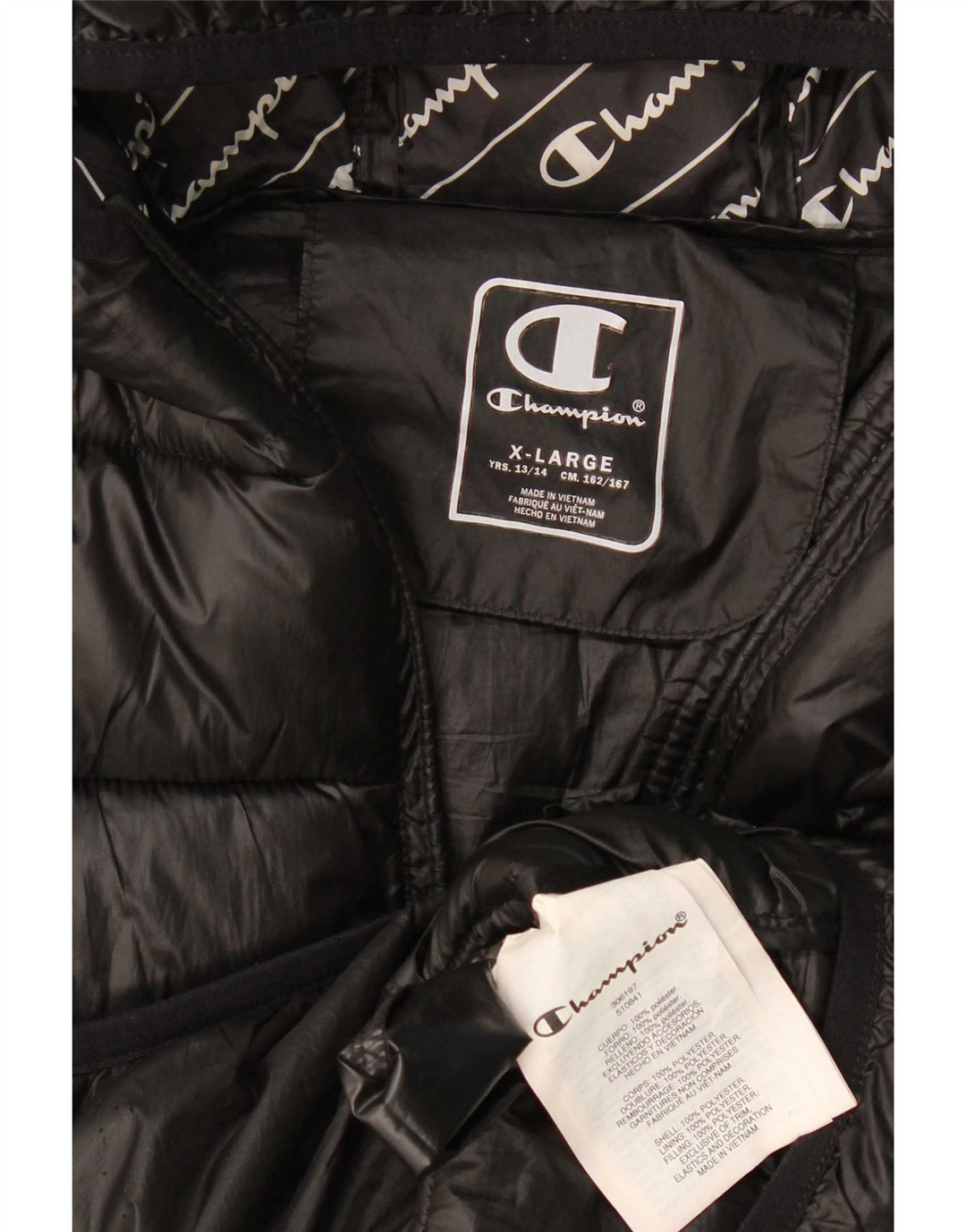 Jaqueta acolchoada com capuz para meninos Champion 13-14 anos XL preto poliéster