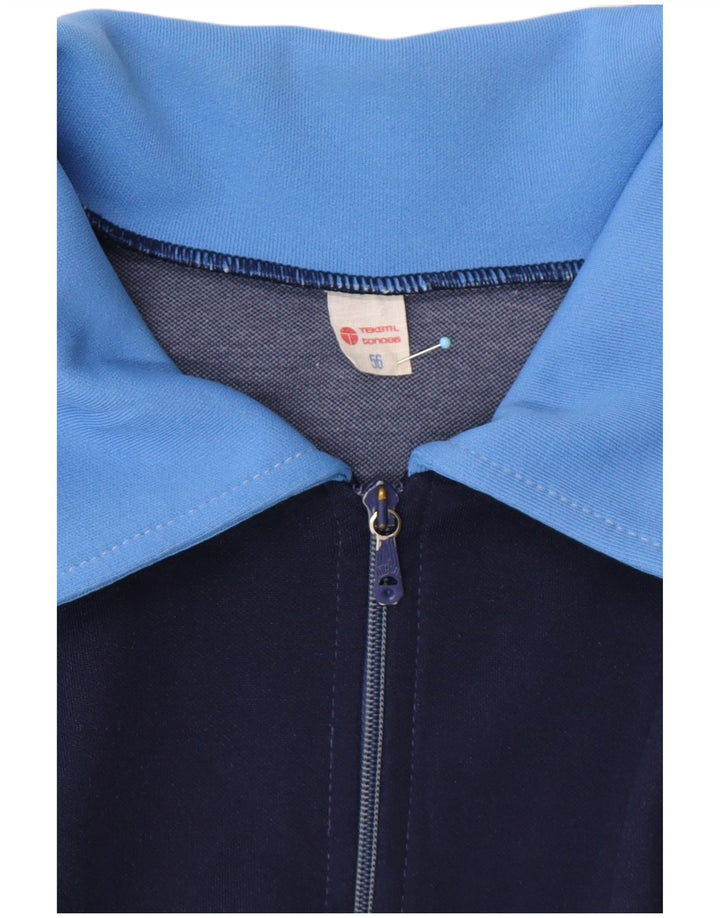 Jaqueta masculina VINTAGE de agasalho EU 56 XL azul colorblock retrô