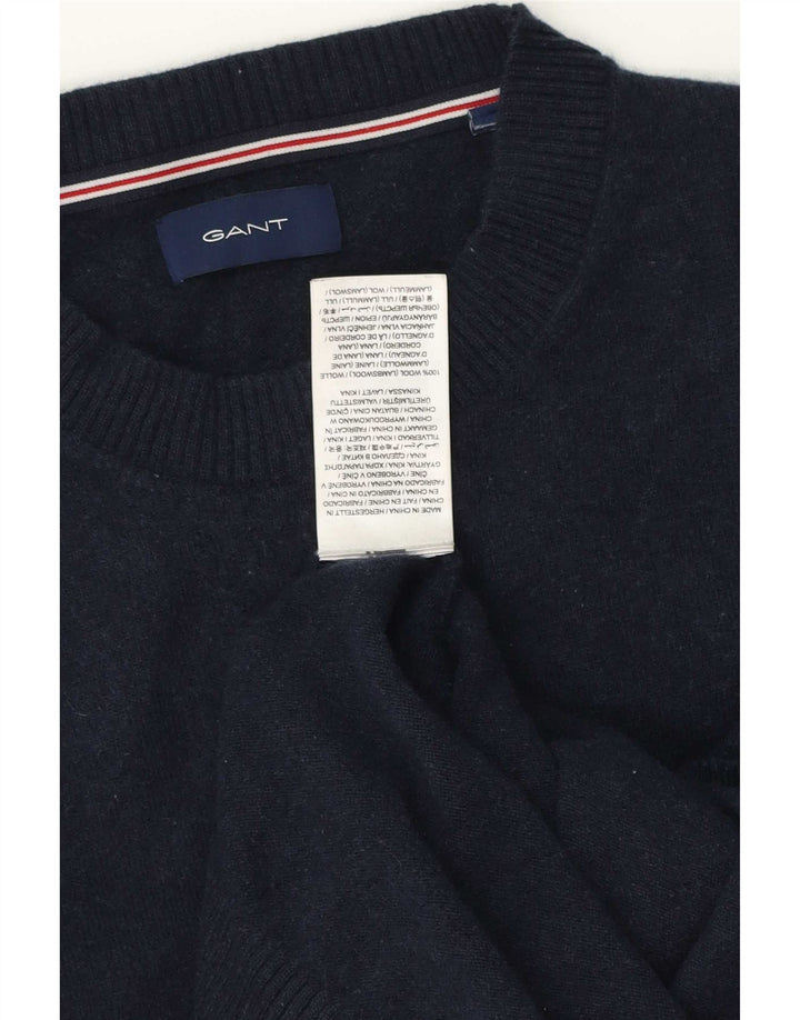 Suéter masculino Gant com gola redonda e lã de carneiro azul marinho pequena