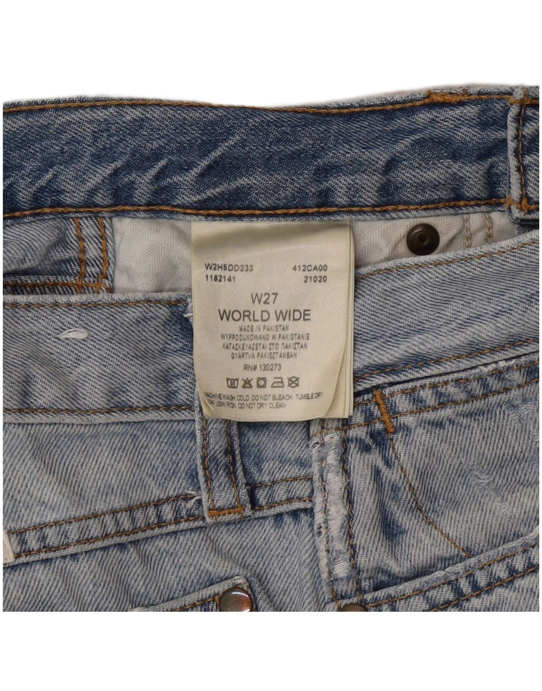 Calça jeans masculina WRANGLER desgastada com perna larga W27 L29 algodão azul