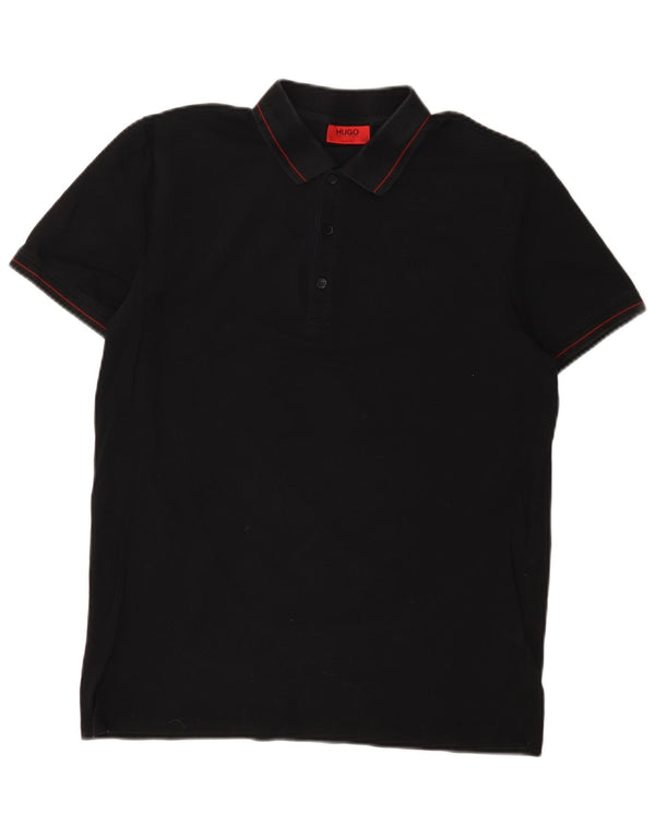Camisa polo masculina Slim Fit HUGO BOSS de algodão preto médio