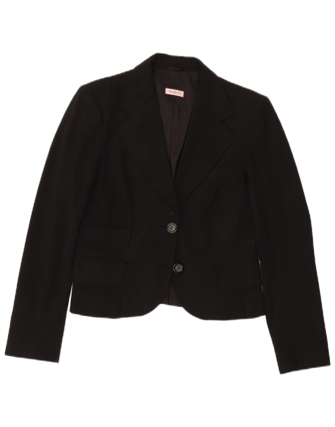 Jaqueta blazer feminina de 2 botões Max & Co. Reino Unido 10 pequena preta de poliéster