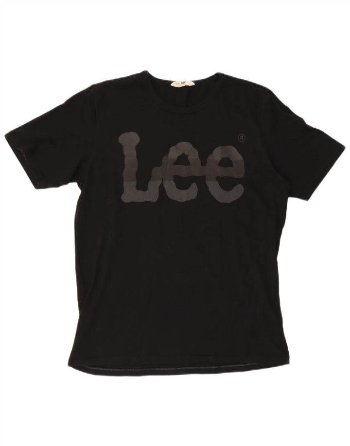 Camiseta masculina com estampa LEE grande de algodão preto