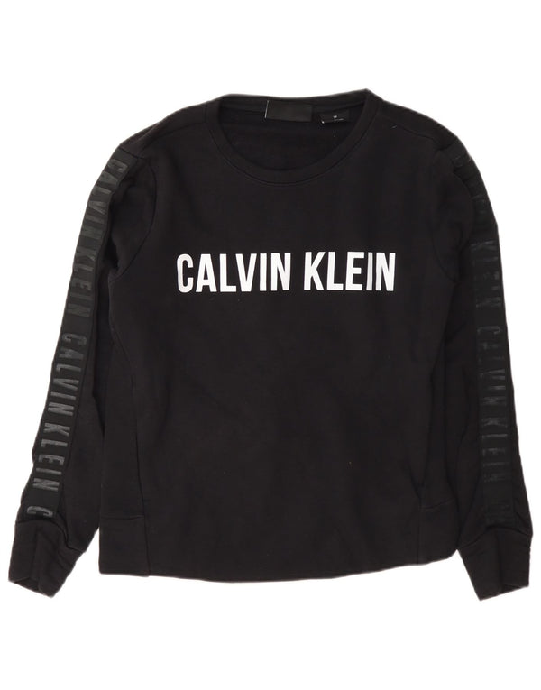 Calvin Klein moletom gráfico feminino jumper Reino Unido 10 pequeno algodão azul marinho