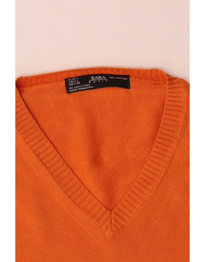 Suéter masculino Zara com decote em V grande algodão laranja
