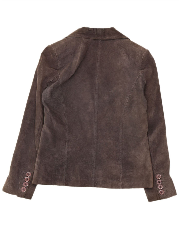 Jaqueta blazer feminina de camurça com 2 botões do Project IT 46 couro cinza grande