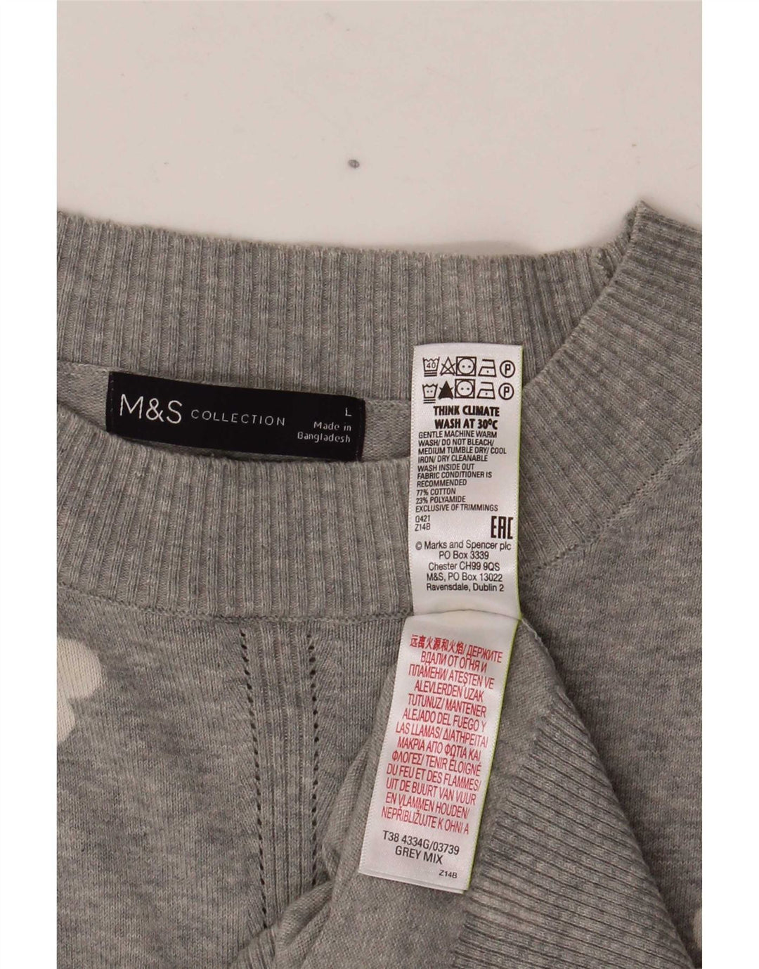 Suéter feminino Marks & Spencer com estampa abstrata e gola redonda Reino Unido 16 grandes