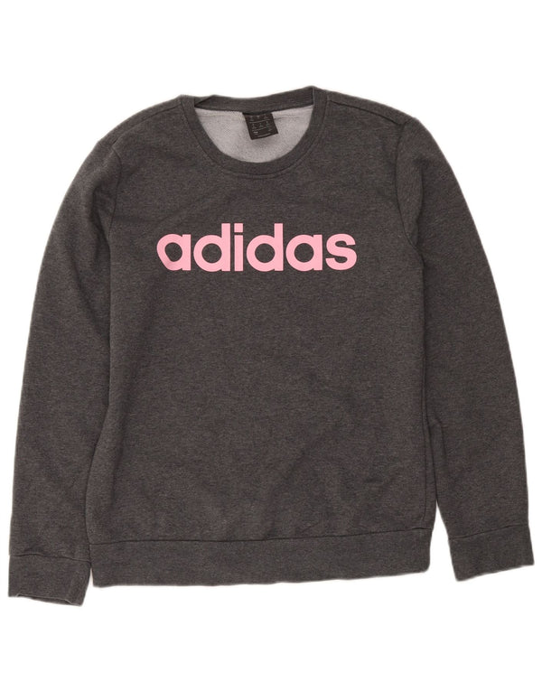 Adidas Womens Graphic Sweatshirt Jumper UK 12/14 Médio Cinza Algodão