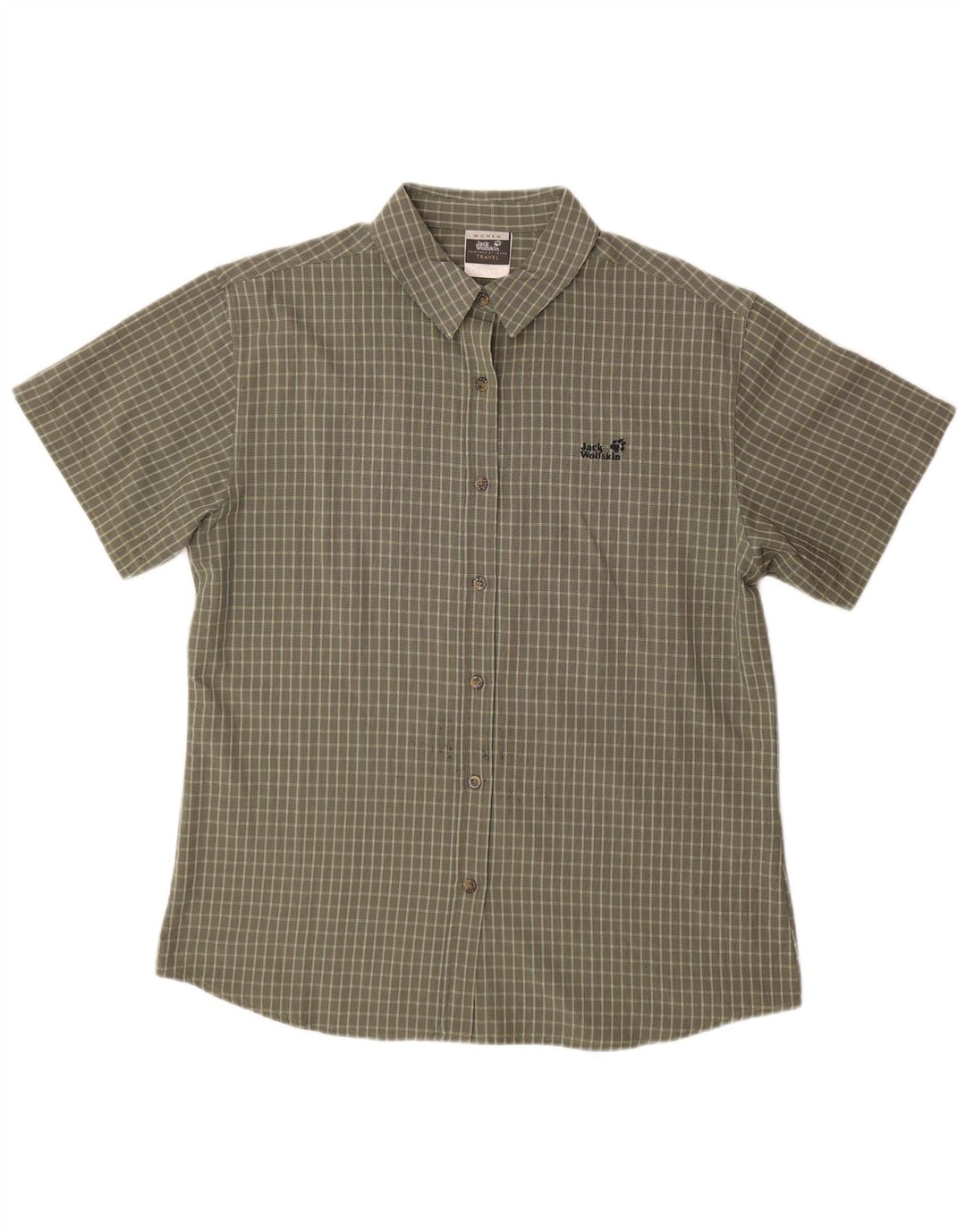 Camisa feminina de manga curta JACK WOLFSKIN Reino Unido 18 XL cáqui xadrez poliéster