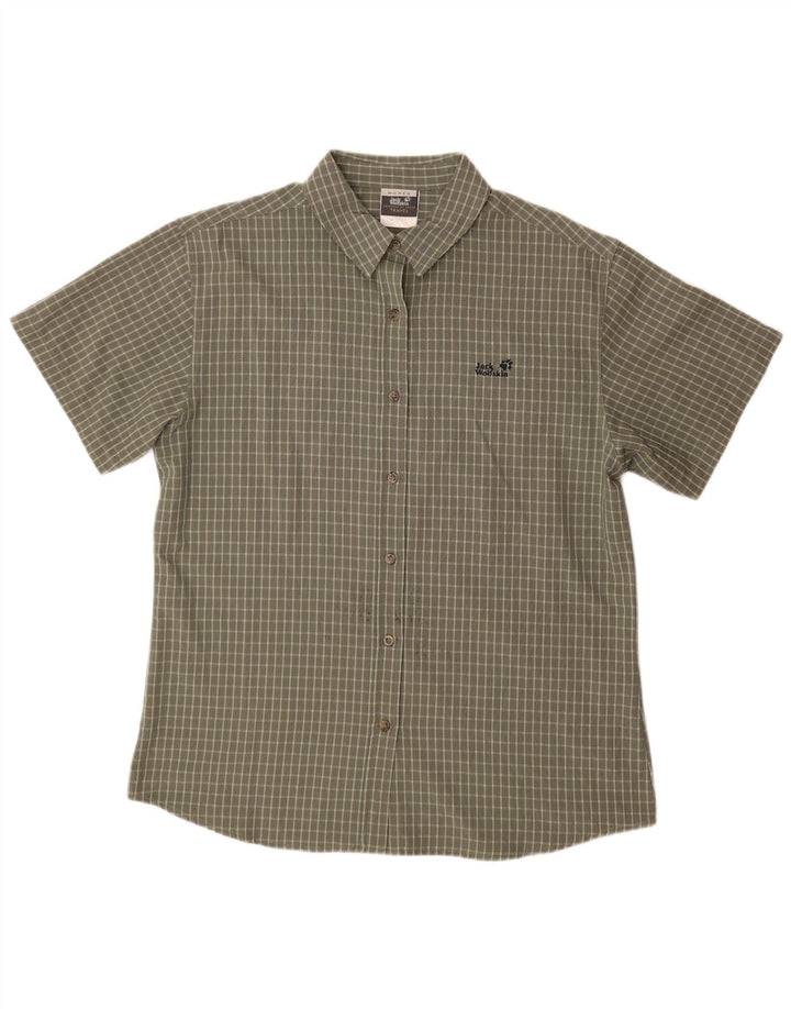 Camisa feminina de manga curta JACK WOLFSKIN Reino Unido 18 XL cáqui xadrez poliéster