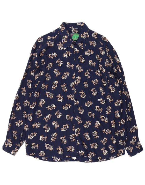 Camisa masculina vintage grande azul marinho viscose paisley