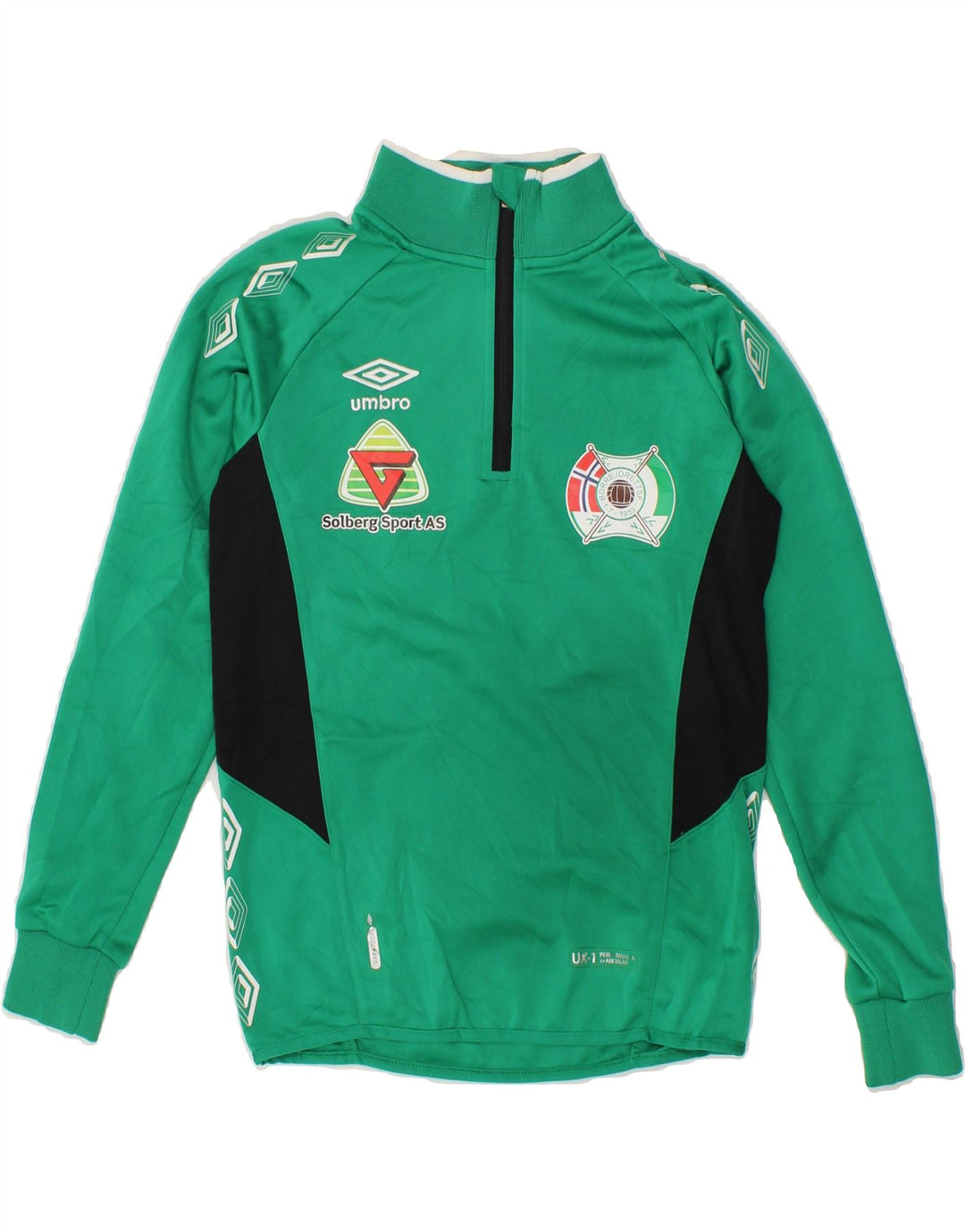 UMBRO Boys Graphic Pullover Tracksuit Top 11-12 Years Green Colourblock Vintage Umbro and Second-Hand Umbro from Messina Hembry 