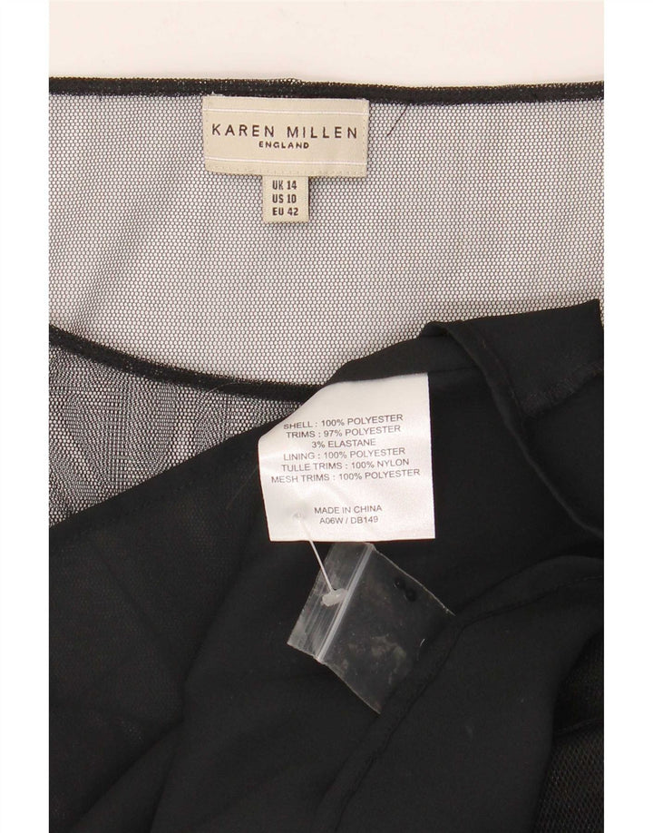 Vestido feminino Karen Millen sem mangas evasê UK 14 poliéster preto médio