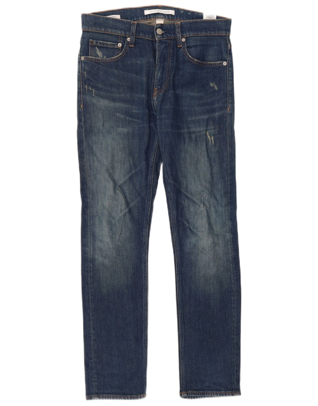 Calça jeans feminina Calvin Klein desgastada slim W28 L30 azul algodão