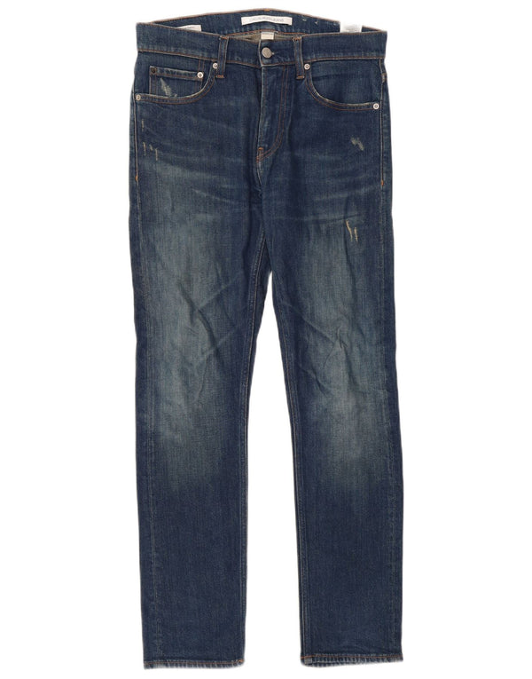 Calça jeans feminina Calvin Klein desgastada slim W28 L30 azul algodão