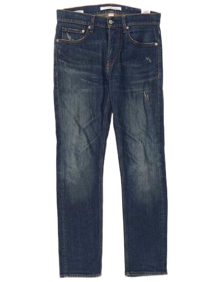 Calça jeans feminina Calvin Klein desgastada slim W28 L30 azul algodão