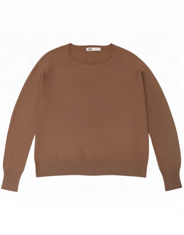 Zara Suéter feminino solto com gola canoa Reino Unido 14 viscose marrom médio