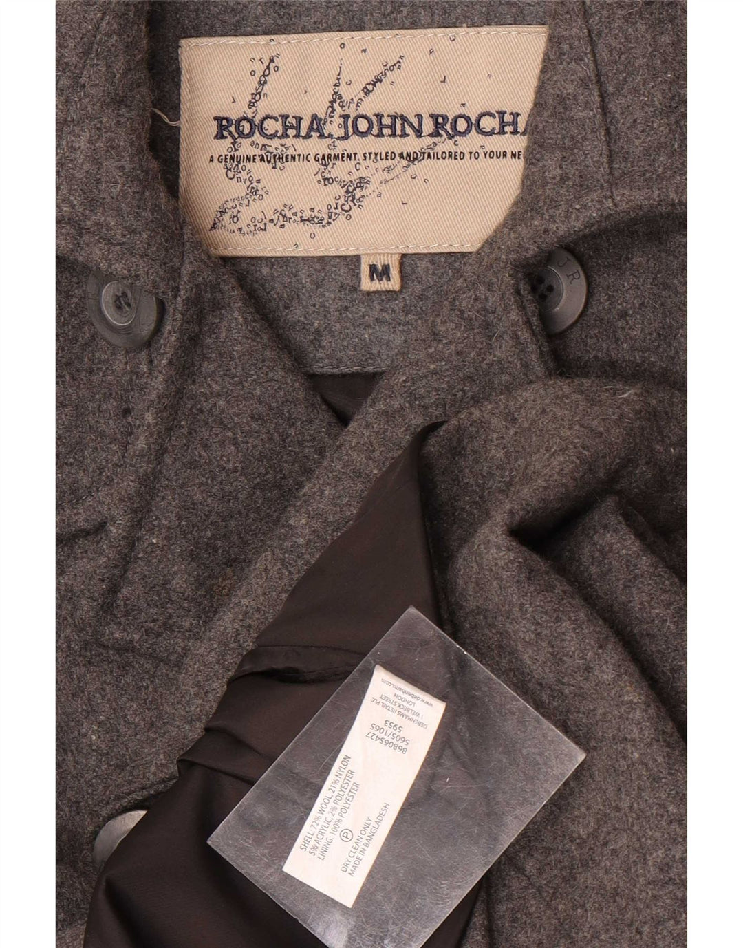 Casaco masculino John Rocha Pea UK 38 lã cinza médio
