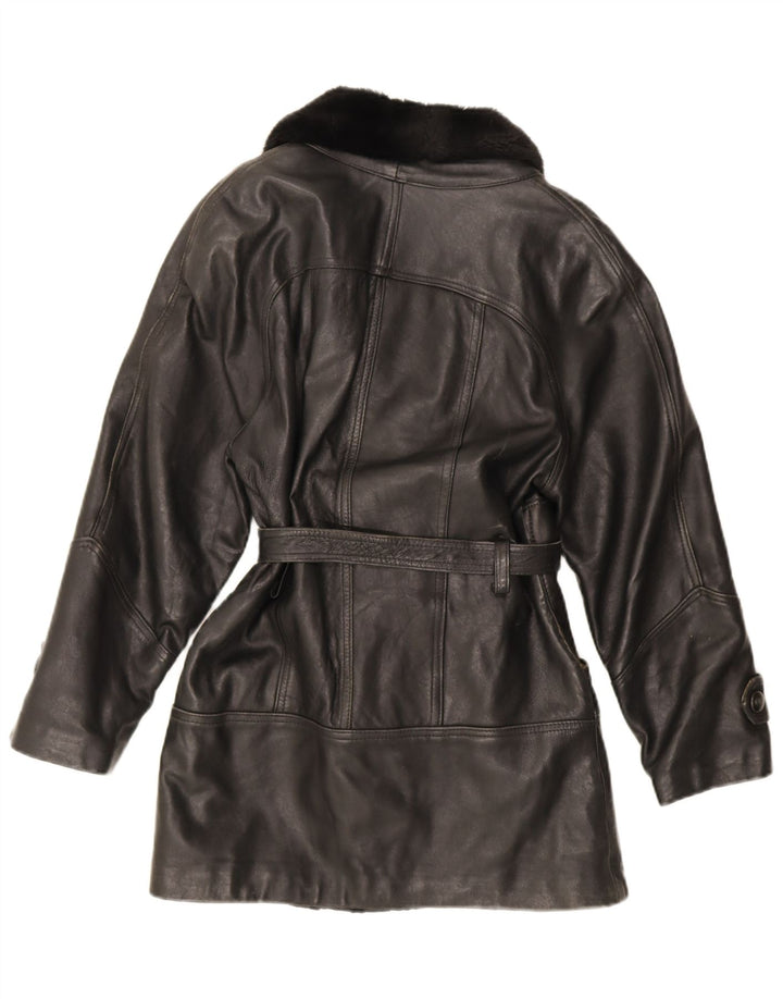 Jaqueta de couro superdimensionada feminina vintage Reino Unido 10 couro preto pequeno