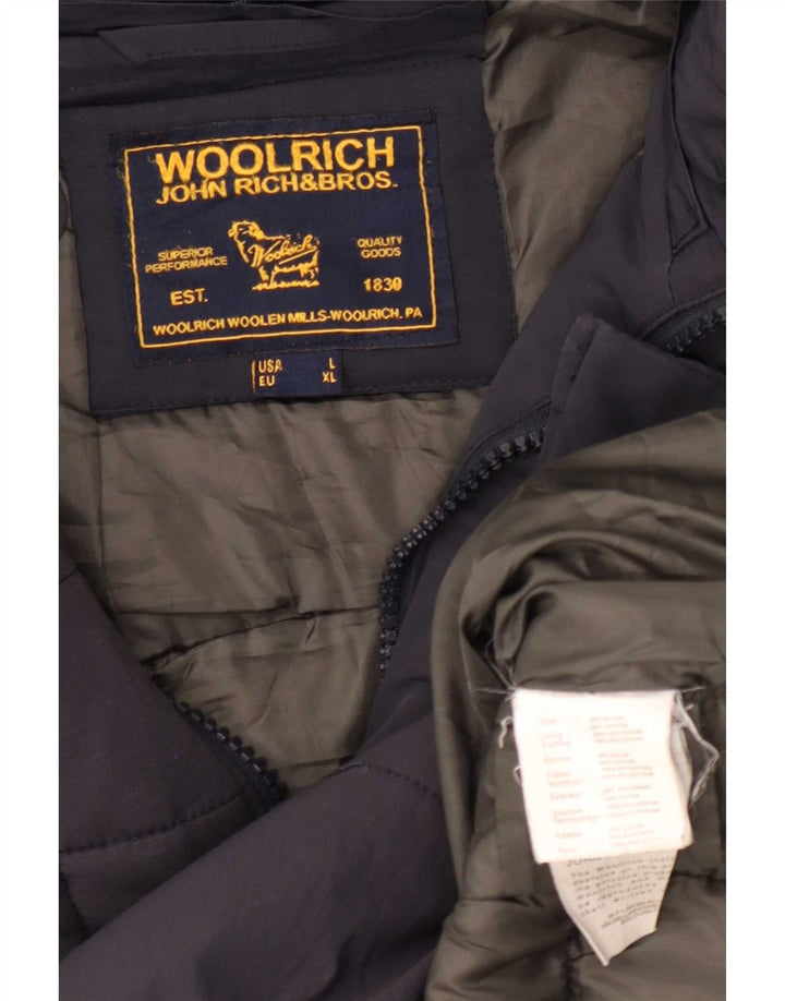 Jaqueta masculina Woolrich acolchoada com capuz Reino Unido 40 grande nylon azul marinho
