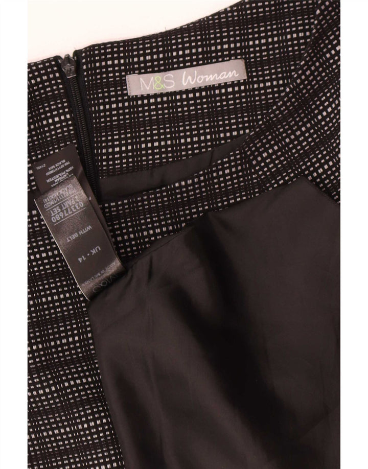 Vestido bainha feminino Marks & Spencer Reino Unido 14 poliéster xadrez preto médio